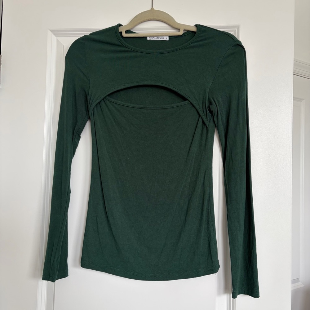 Z Supply Deep Green Long Sleeve Cutout Tee